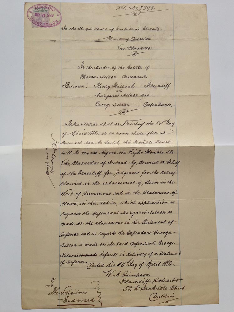 QV Judicature Ireland - Nelson 1881